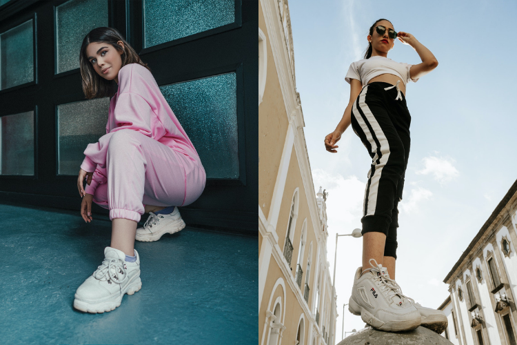 White sneakers and a tracksuit are a winning combination